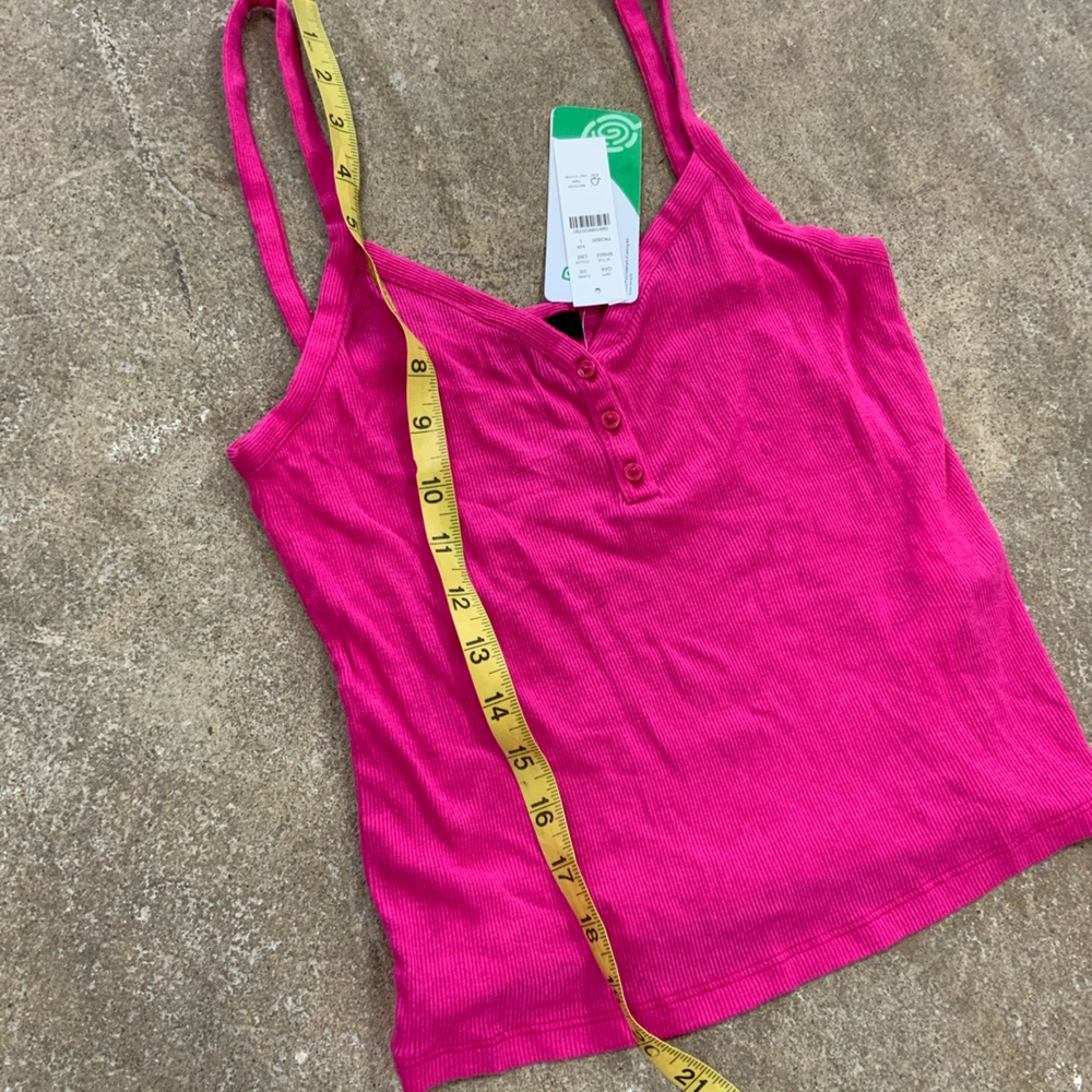 J. Crew Bright Fuchsia Hot Pink Vintage rib henley tank top shirt  OBO - Picture 4 of 9